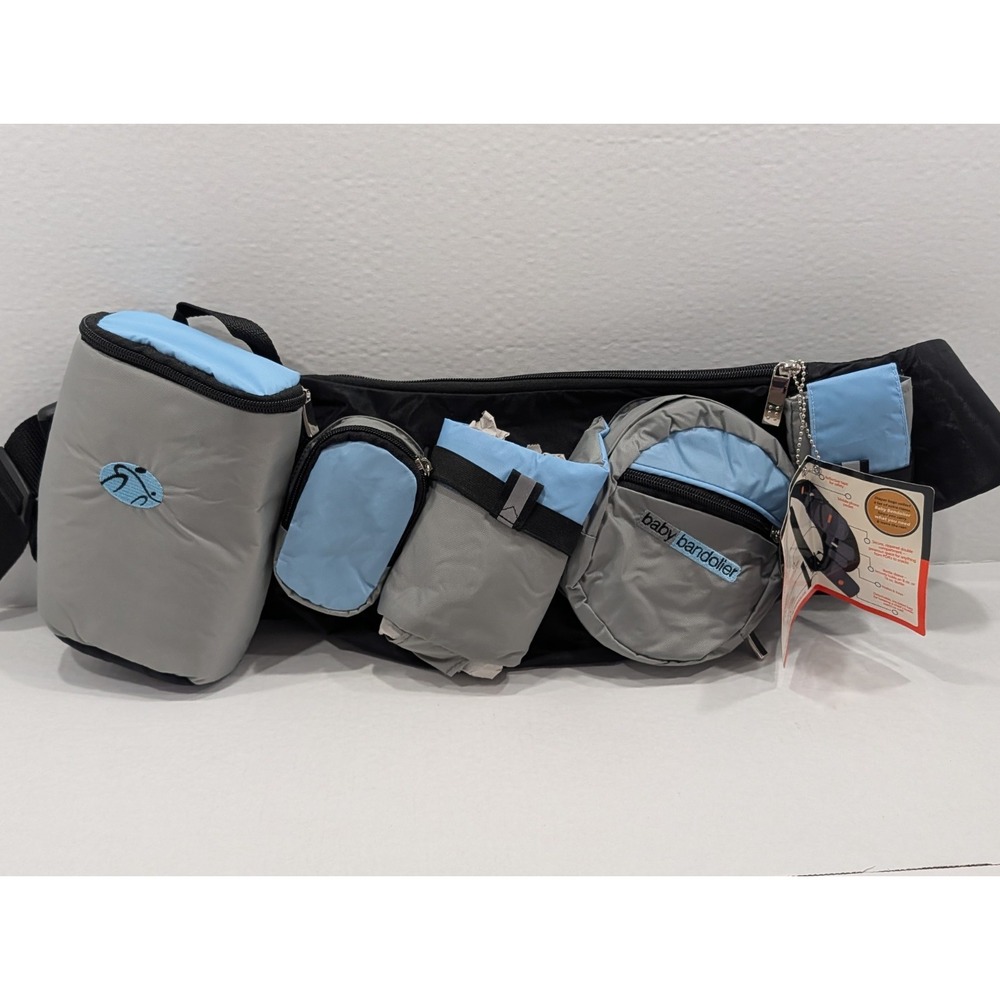 Baby‎ Bandolier Wearable Diaper Bag Organizer Gray Blue Hands-Free NWT